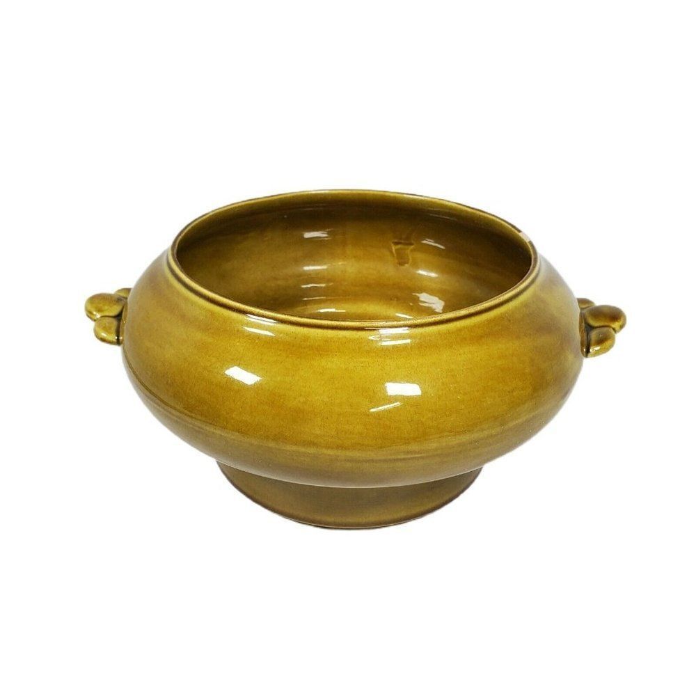 CALIFORNIA U.S.A. 620 POTTERY BOWL PLANTER MID CENTURY Green Brown Handles 8"